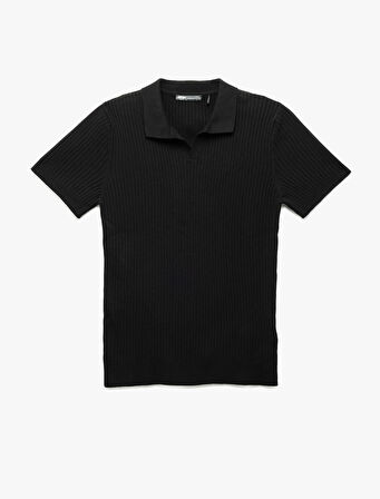 Polo V Yaka Dokulu Kısa Kollu Triko Kazak