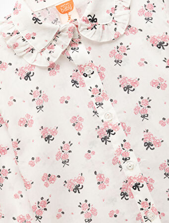 Pamuklu Çiçek Desenli Fırfır Detaylı Uzun Kollu Bebe Yaka Gömlek