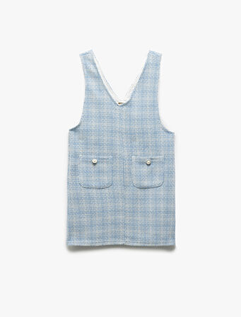 V Yaka Cep Detaylı Pamuk Karışımlı Tüvit Elbise 