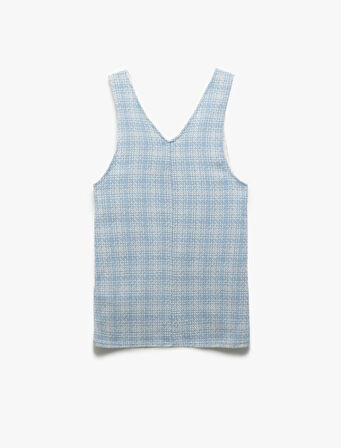 V Yaka Cep Detaylı Pamuk Karışımlı Tüvit Elbise 