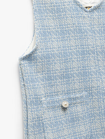 V Yaka Cep Detaylı Pamuk Karışımlı Tüvit Elbise 