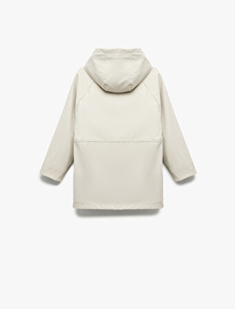 Uzun Kollu Kapaklı Cepli Fermuarlı Kapşonlu Yağmurluk