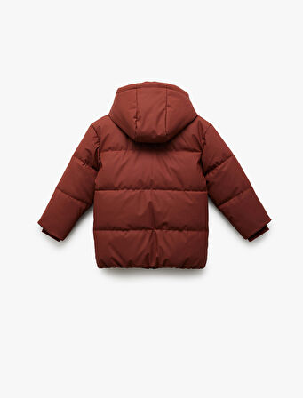 Fermuarlı Kapüşonlu Cep Detaylı Şişme Mont