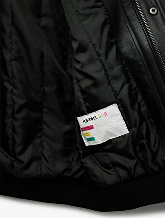 Kapşonlu Çıtçıt Düğmeli Cepli Suni Deri Bomber Ceket