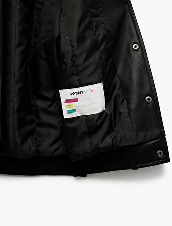 Bomber Kolej Ceket Deri Görünümlü Aplike Detaylı Cepli