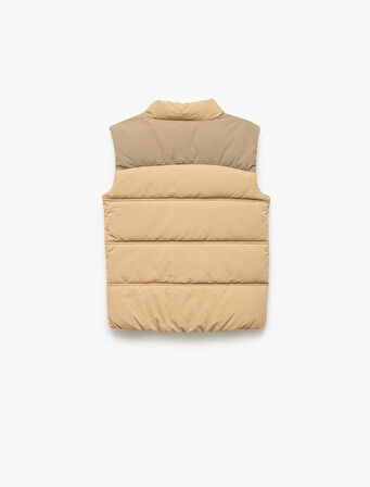 Dik Yaka Kolsuz Fermuarlı Cepli Şişme Yelek