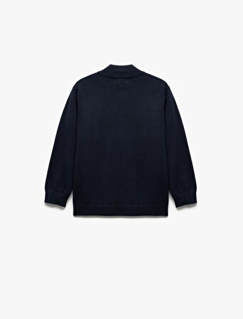 Pamuklu Uzun Kollu Fermuarlı Dik Yaka Triko Okul Hırkası