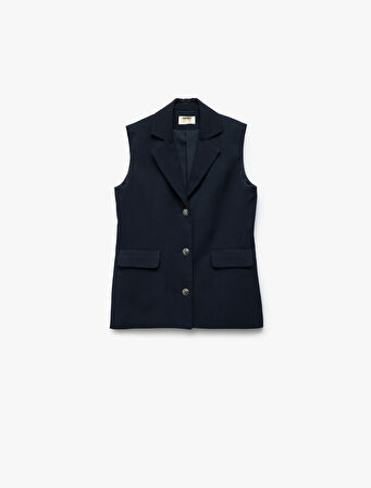 Kruvaze Yaka Kolsuz Viskon Karışımlı Basic Okul Yeleği