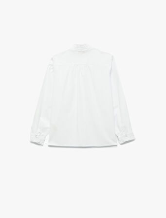 Pamuklu Uzun Kollu Poplin Fırfırlı Yaka Gömlek