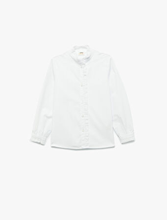 Pamuklu Uzun Kollu Poplin Fırfırlı Yaka Gömlek