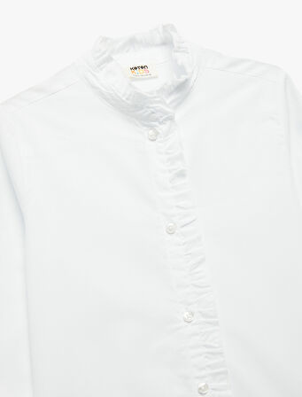 Pamuklu Uzun Kollu Poplin Fırfırlı Yaka Gömlek