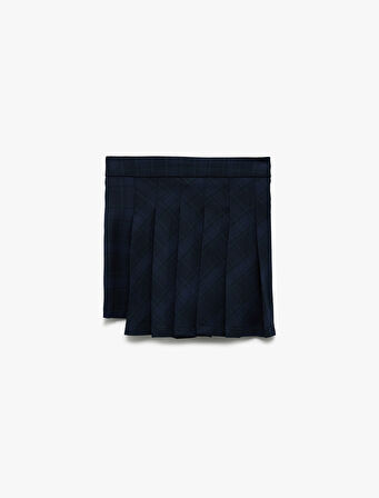 Ekoseli Pileli Asimetrik Kesim Okul Eteği