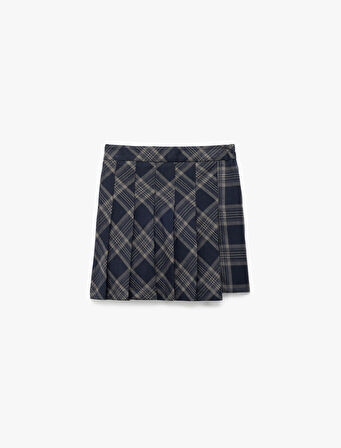 Viskon Karışımlı Ekoseli Pileli Etek