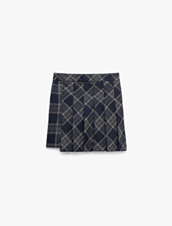 Viskon Karışımlı Ekoseli Pileli Etek