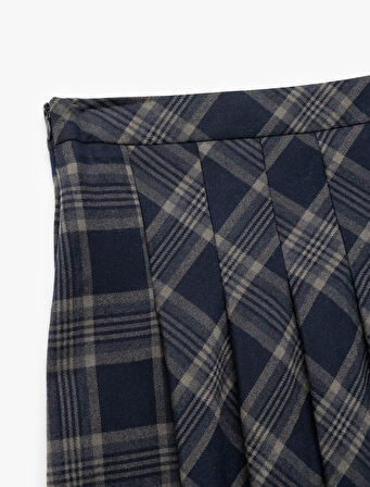 Viskon Karışımlı Ekoseli Pileli Etek