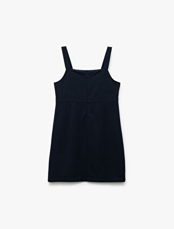 Kare Yaka Viskon Karışımlı Askılı Basic Jile Okul Elbisesi