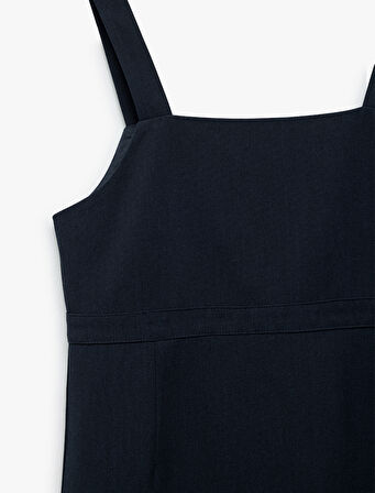 Kare Yaka Viskon Karışımlı Askılı Basic Jile Okul Elbisesi