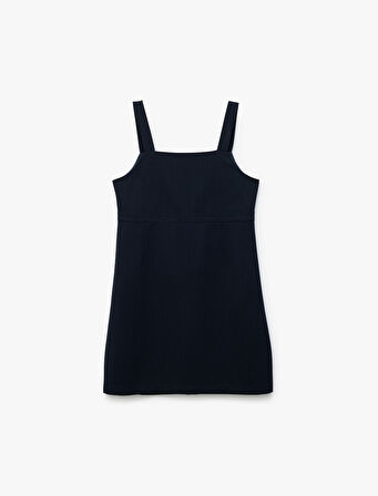 Kare Yaka Viskon Karışımlı Askılı Basic Jile Okul Elbisesi