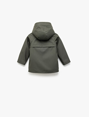 Uzun Kollu Peluş Astarlı Fermuarlı Kapşonlu Yağmurluk