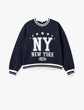 Kolej Baskılı Bisiklet Yaka Biyeli Oversize Sweatshirt
