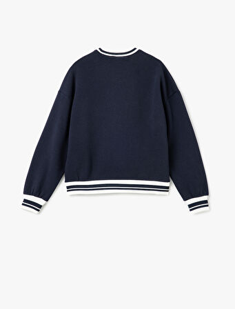 Kolej Baskılı Bisiklet Yaka Biyeli Oversize Sweatshirt