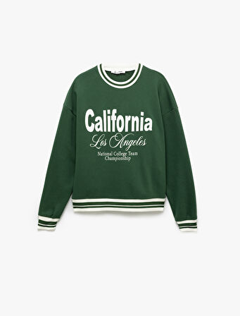 Uzun Kollu Bisiklet Yaka Kolej Baskılı Sweatshirt
