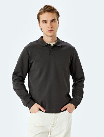 Pamuklu İnterlok Kumaş Polo Yaka Sweatshirt