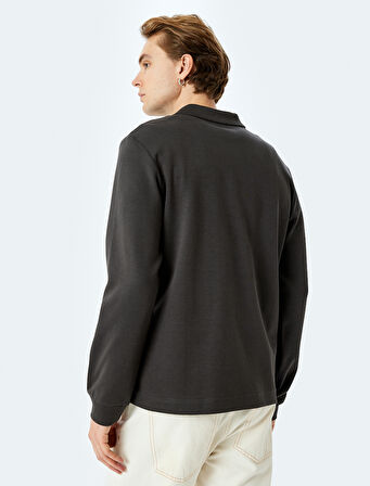 Pamuklu İnterlok Kumaş Polo Yaka Sweatshirt