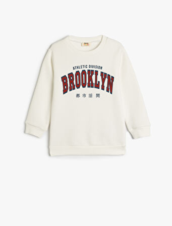 Bisiklet Yaka Brooklyn Baskılı Uzun Kollu Şardonlu Sweatshirt