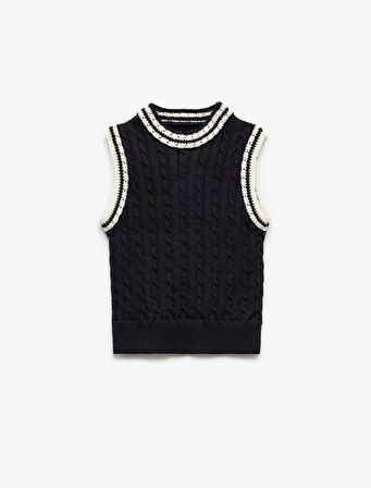 Bisiklet Yaka Kolsuz Çizgili Triko Kazak