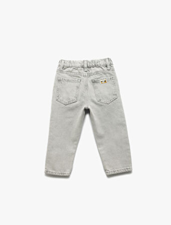 Beli Lastikli Düğmeli Cepli Pamuklu Denim Pantolon