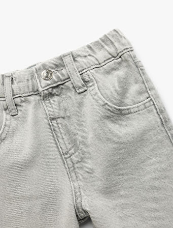 Beli Lastikli Düğmeli Cepli Pamuklu Denim Pantolon