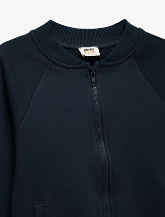 Uzun Kollu Bisiklet Yaka Cepli Basic Fermuarlı Sweatshirt