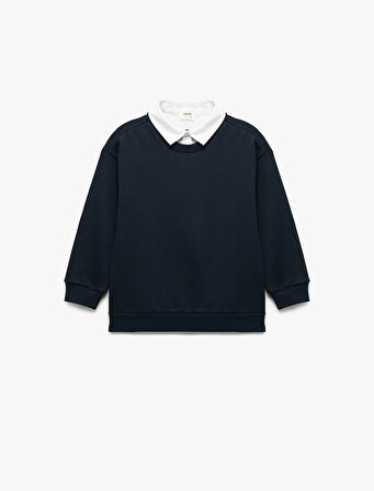 Uzun Kollu Gömlek Yaka Oversize Sweatshirt