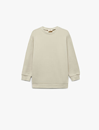 Pamuklu Uzun Kollu Bisiklet Yaka Oversize Basic Sweatshirt