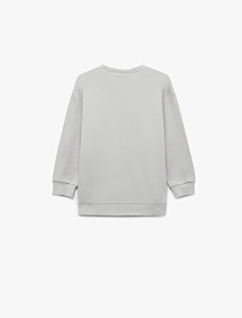 Pamuklu Uzun Kollu Bisiklet Yaka Oversize Basic Sweatshirt