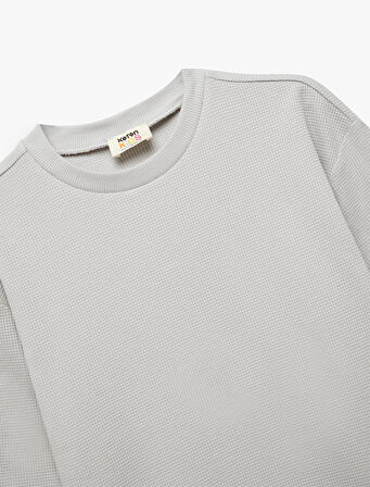 Pamuklu Uzun Kollu Bisiklet Yaka Oversize Basic Sweatshirt