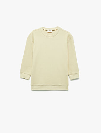 Pamuklu Uzun Kollu Bisiklet Yaka Oversize Basic Sweatshirt