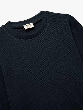 Pamuklu Uzun Kollu Bisiklet Yaka Oversize Basic Okul Sweatshirt