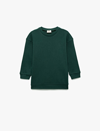 Pamuklu Uzun Kollu Bisiklet Yaka Oversize Basic Sweatshirt