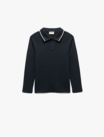 Pamuklu Düğmeli Uzun Kollu Polo Yaka Tişört