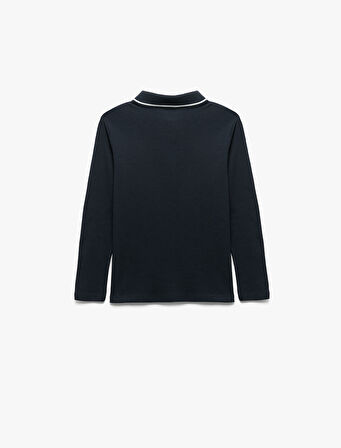 Pamuklu Düğmeli Uzun Kollu Polo Yaka Tişört