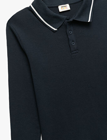 Pamuklu Düğmeli Uzun Kollu Polo Yaka Tişört