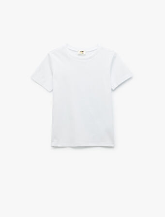 Kısa Kollu Bisiklet Yaka Pamuklu Basic Tişört