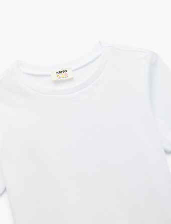 Kısa Kollu Bisiklet Yaka Pamuklu Basic Tişört