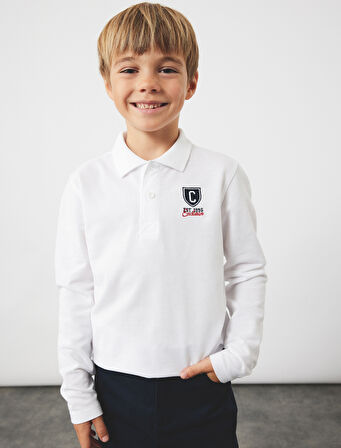 Pamuklu Uzun Kollu Nakışlı Polo Yaka Tişört