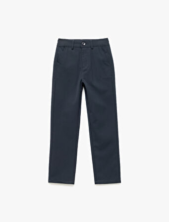 Viskon Karışımlı Dar Kesim Düğmeli Cep Detaylı Basic Pantolon