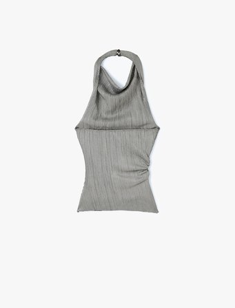 Kolsuz Drape Detaylı Metalik Parlak Degaje Halter Yaka Bluz