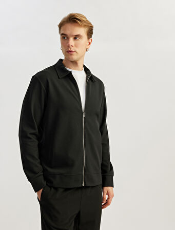 Uzun Kollu Cep Detaylı Fermuarlı Hırka