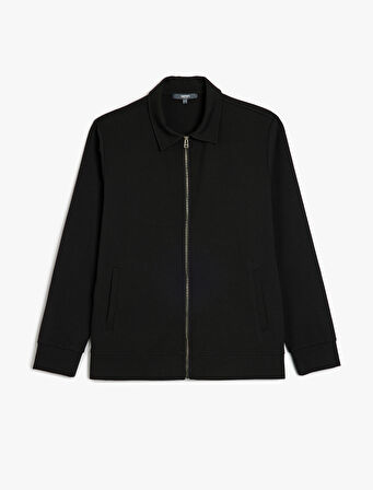 Uzun Kollu Cep Detaylı Fermuarlı Hırka